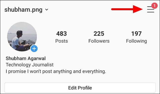 Configurações do menu do perfil do aplicativo Instagram