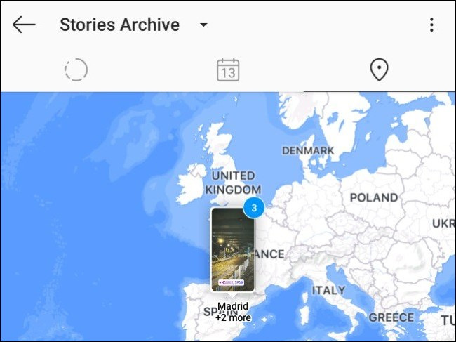 Uma história do Instagram no Reino Unido na visualização do mapa mundial.