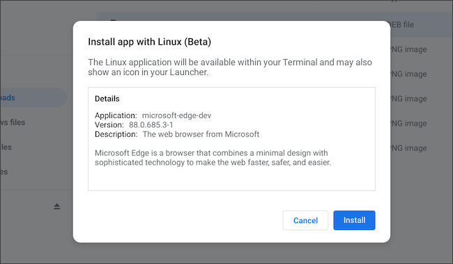 Instale o aplicativo Linux do Microsoft Edge no Chromebook