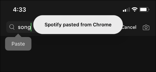 Um banner dizendo Spotify colado do Chrome em um iPhone