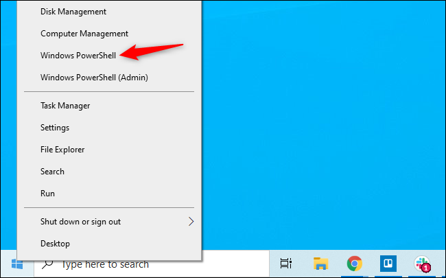 Clique com o botão direito do mouse no botão Iniciar e selecione “Windows PowerShell”.