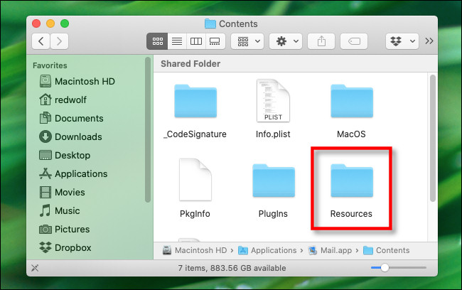 No pacote de aplicativos do Mac, abra a pasta "Recursos".