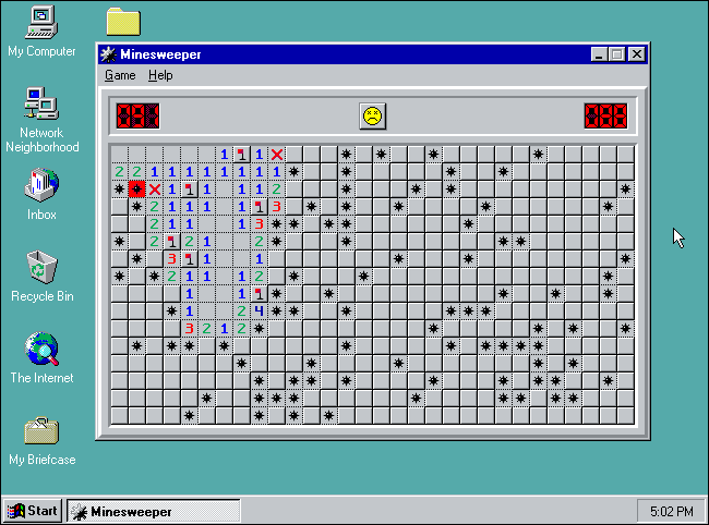 "Campo Minado" no modo Especialista no Windows 95.