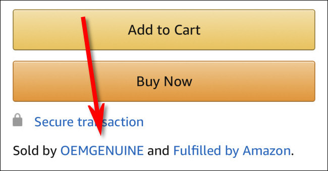 Uma lista de um produto "Vendido por OEMGENUINE e Preenchido pela Amazon" no aplicativo Amazon.