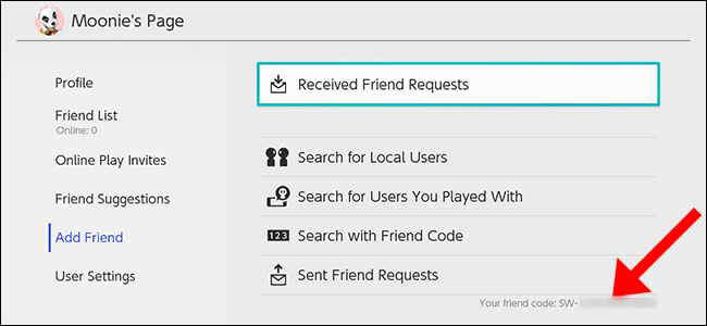 O menu "Adicionar amigo" no Nintendo Switch.