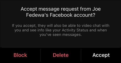 Um pop-up no Instagram informando que você recebeu uma mensagem do Facebook.