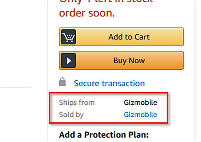 Uma lista de produtos na Amazon que é "Enviado do Gizmobile" e "Vendido pelo Gizmobile".