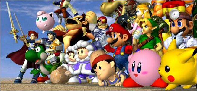 Um recorte de uma renderização oficial da lista do Super Smash Bros. Melee.