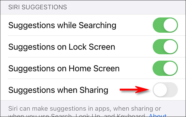 Em Configurações, toque em "Sugestões ao compartilhar" para desligá-lo.