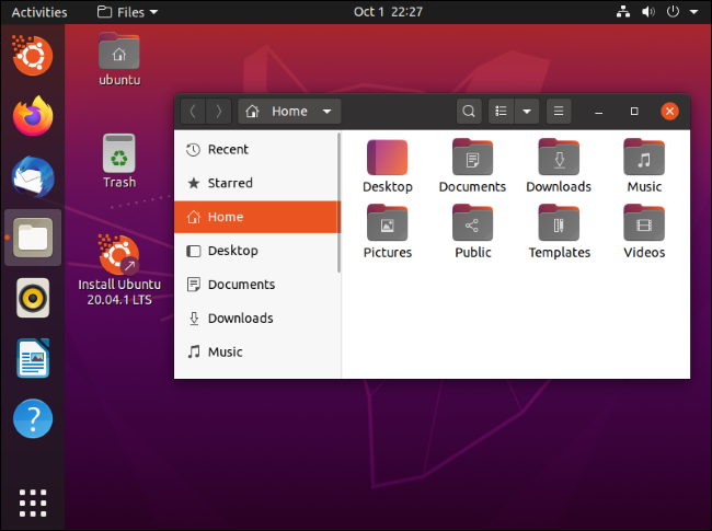 Gerenciador de arquivos Nautilus do Ubuntu em um desktop Ubuntu 20.04