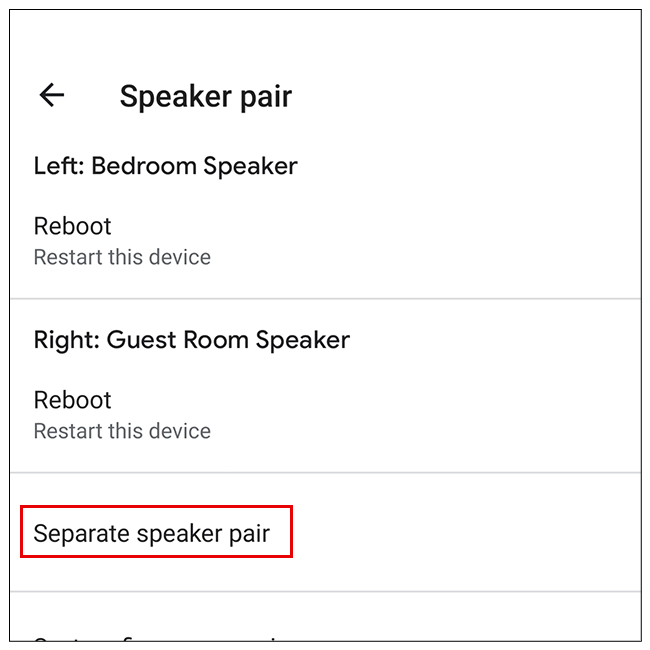 Selecione um par de alto-falantes separado