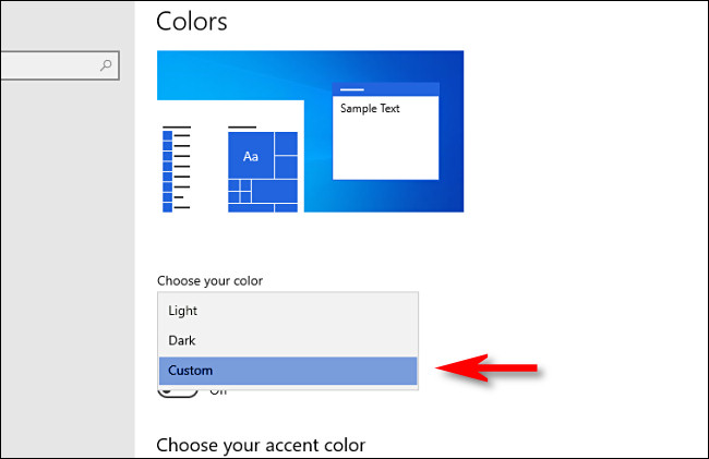 Nas configurações do Windows, em "Escolha sua cor", selecione "Personalizar".