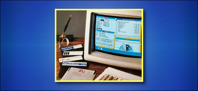 Windows 1.0 em um monitor de computador antigo.