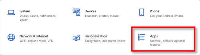 Em Configurações do Windows, selecione "Aplicativos".