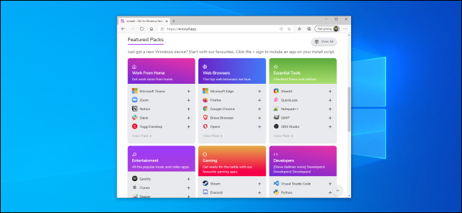 O site winstall.apps no Microsoft Edge em uma área de trabalho do Windows 10