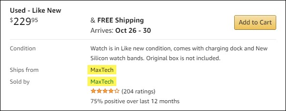 Uma lista de um Smart Watch usado na Amazon da MaxTech.