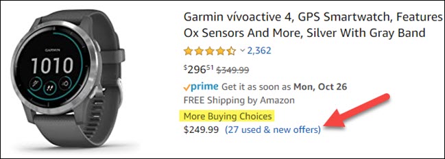 Clique em "Ofertas usadas e novas" em uma lista da Amazon para ver mais opções de compra.