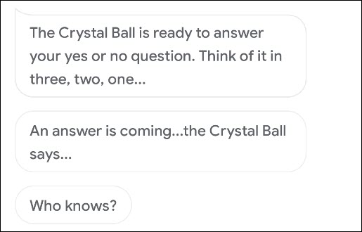 O Crystal Ball respondendo a uma pergunta no Google Assistant.