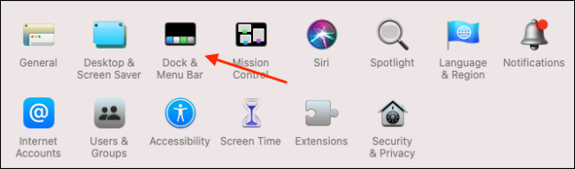 Clique em Dock & Menu Bar em System Preferences