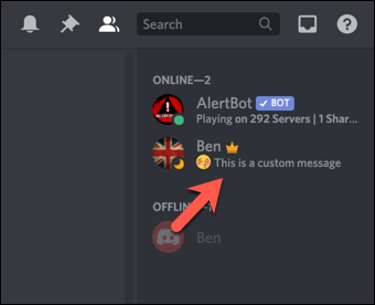 Um status personalizado no Discord.