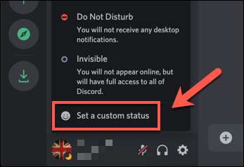 No menu pop-up de status do Discord, pressione a opção "Definir um status personalizado".