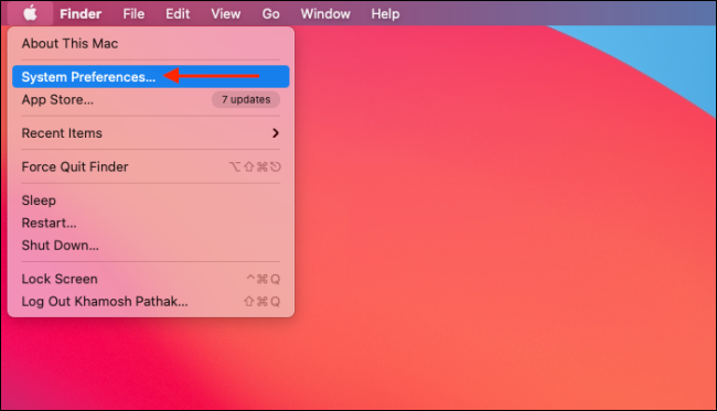 Selecione Preferências do Sistema no Menu Apple em Big Sur