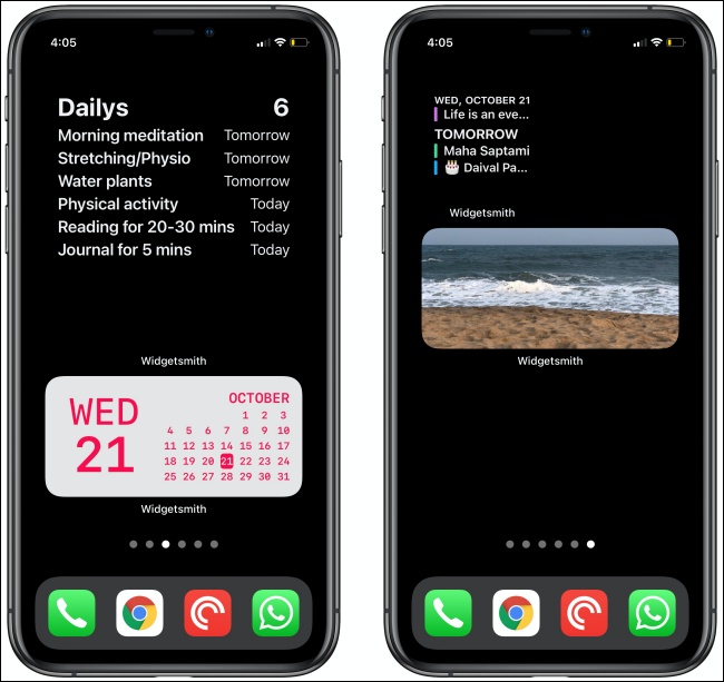 Dois widgets Widgetsmith em dois iPhones.