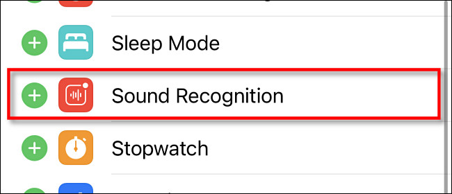 Toque em "Reconhecimento de som" nas configurações do Control Center