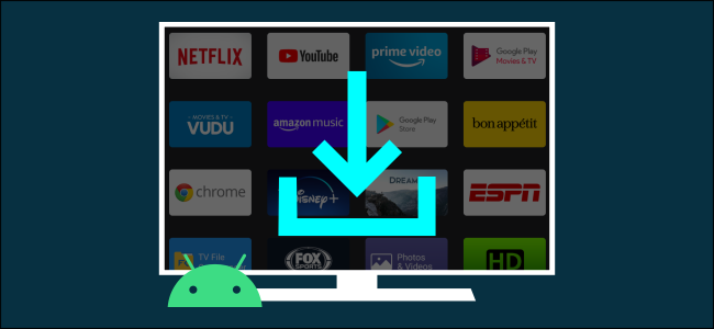 Um ícone de seta para download com um menu da Android TV em segundo plano.