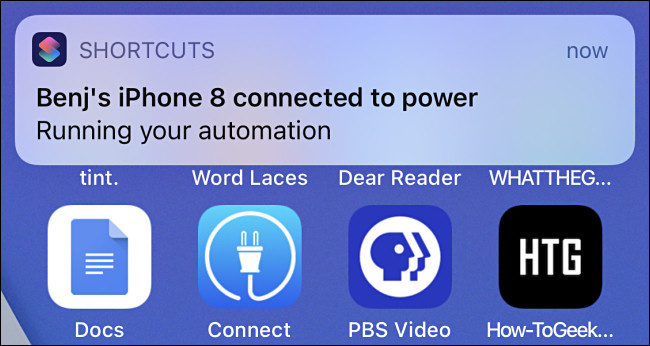 Uma notificação de automação no iOS 14.