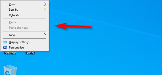 Um menu de contexto em uma área de trabalho do Windows 10.