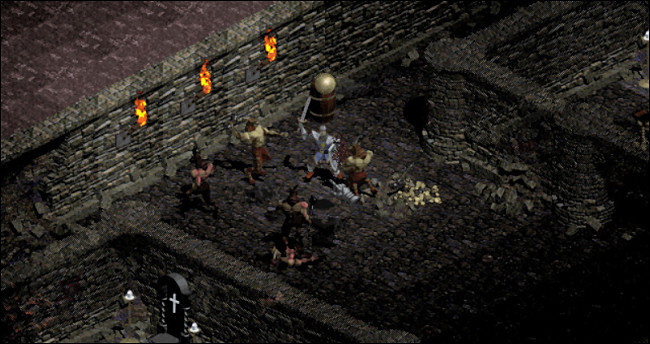 Um grupo de personagens lutando com espadas em "Diablo".