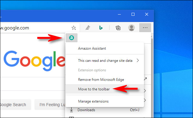 No Edge, clique com o botão direito do mouse no ícone da extensão e selecione "Mover para a barra de ferramentas".