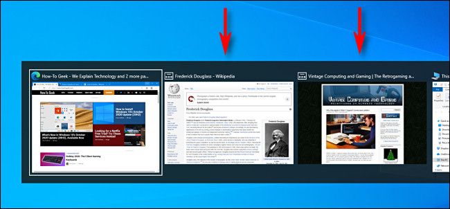 Um exemplo de guias do navegador Microsoft Edge mostradas no Alternador de tarefas Alt + Tab