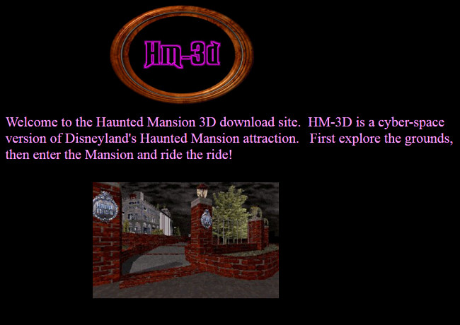 O site HM-3D apresentando um mapa do passeio Disney Haunted Mansion no GeoCities.
