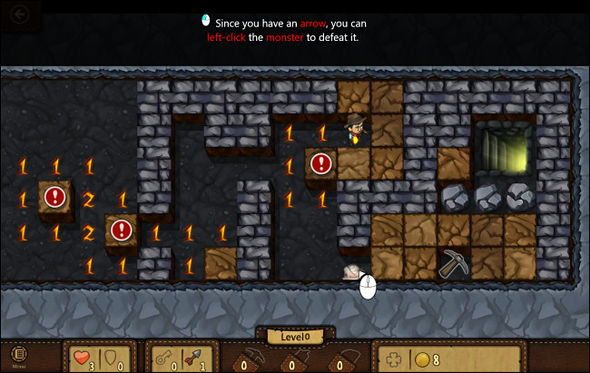 Modo Adventure em "Minesweeper" para Windows 8 e Windows 10.