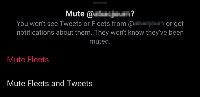 Mute Fleets e tweets no Twitter