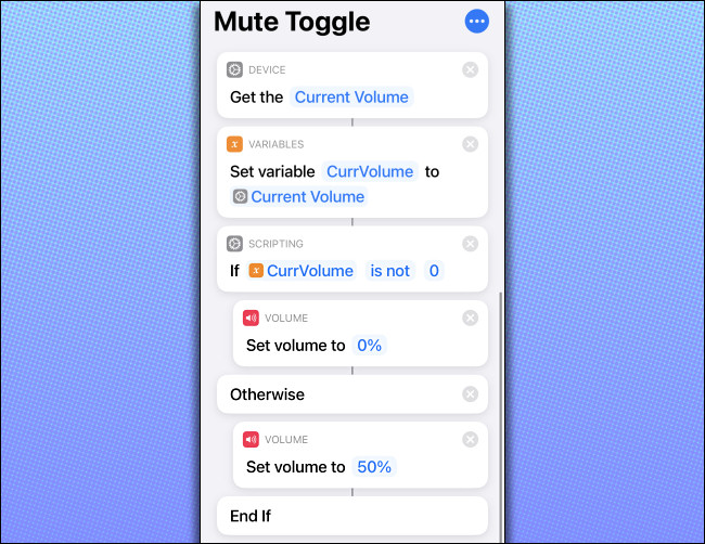 O código de atalho "Mute Toggle" em um iPhone.