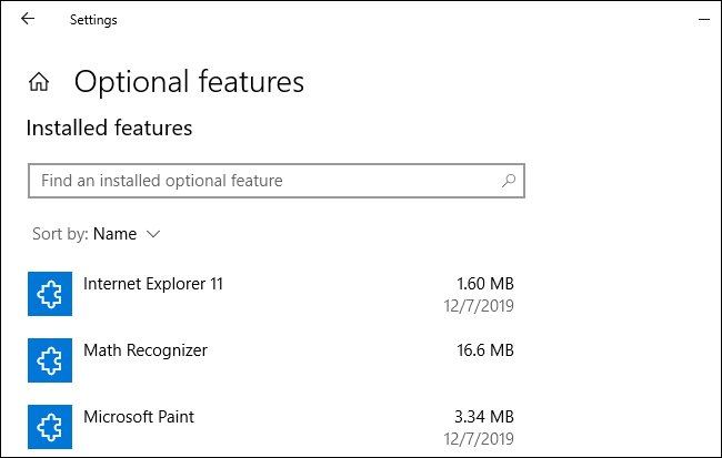 Recursos opcionais nas configurações do Windows 10