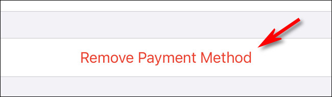 Toque em "Remover método de pagamento"