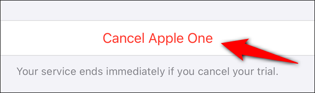 Selecione o botão "Cancelar Apple One"