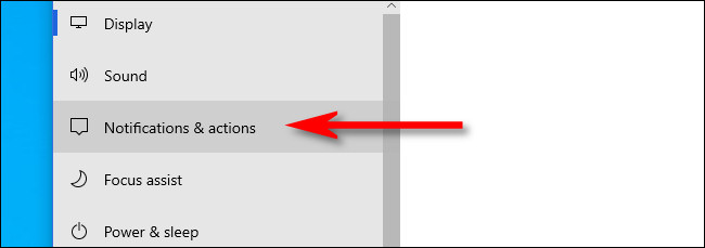 Em Configurações do Windows, clique em "Notificações e ações".
