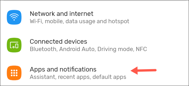 Navegue até Apps e notificações nas configurações do Android