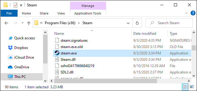 O arquivo steam.exe no Explorador de Arquivos