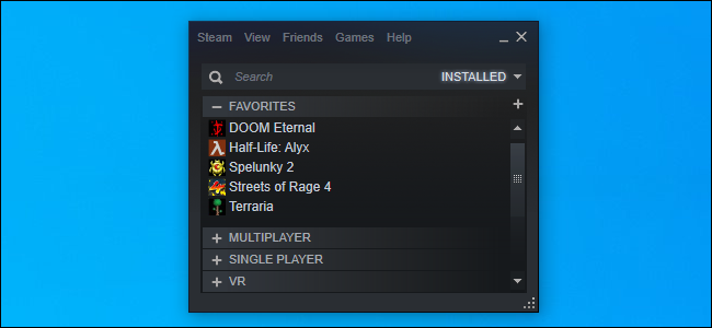 A biblioteca Steam no modo pequeno
