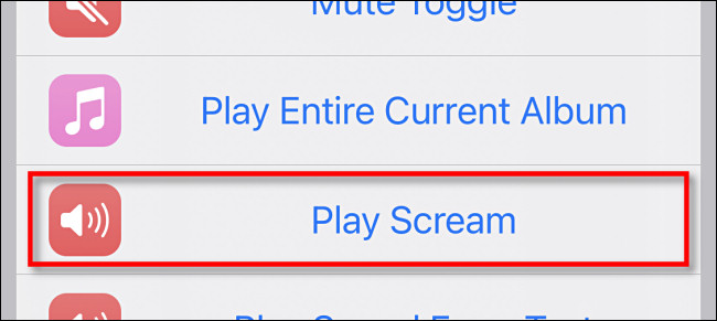 Toque em "Play Scream" na lista de atalhos.