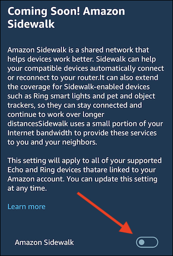 Desative a opção "Amazon Sidewalk"