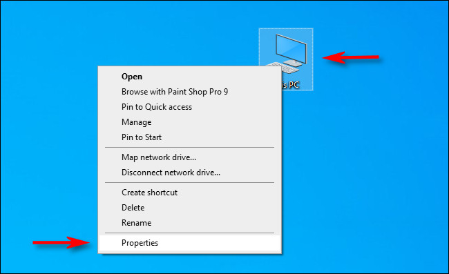 Clique com o botão direito do mouse no ícone "Este PC" na área de trabalho e selecione "Propriedades".