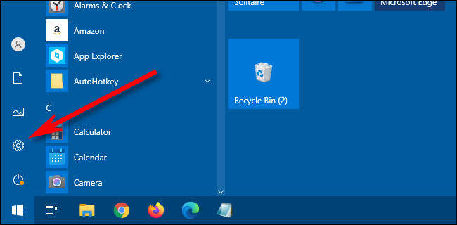 No menu Iniciar do Windows 10, clique no ícone de "engrenagem" para abrir as Configurações.