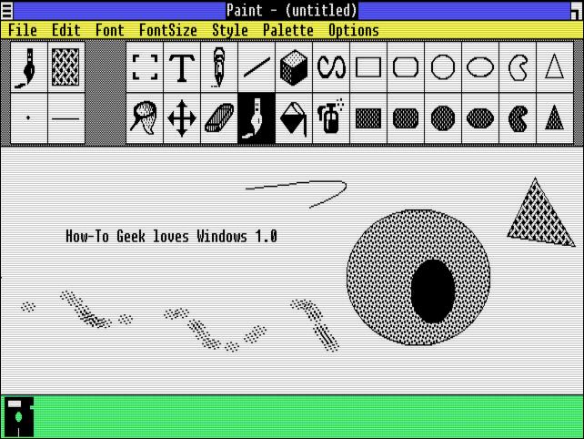 Um desenho gráfico em "Paint" no Windows 1.0. 